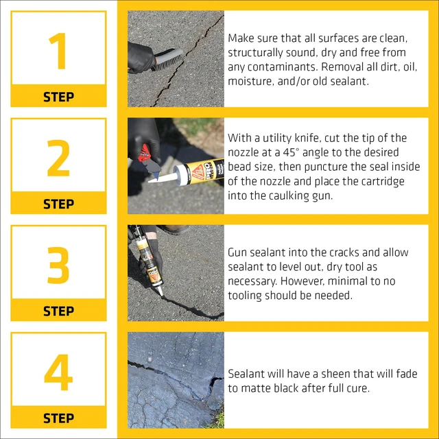Alt view image 4 of 7 - flex-410 Asphalt Sealant, Black, Self-Leveling Hybrid Sealant for Filling Cracks in Asphalt Driveways, Roadways, and Pavements - 9 fl. oz. Cartridge, Fills Cracks up to 1.5 in. Wide