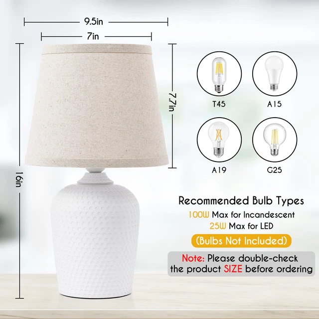 Alt view image 2 of 7 - 16 Small Table Lamps Set of 2 for Bedroom, Nightstand Lamp Beige & White Cute & Unique, Fabric Shade, Perfect for Desk Living Room Side Table Reading Nursery