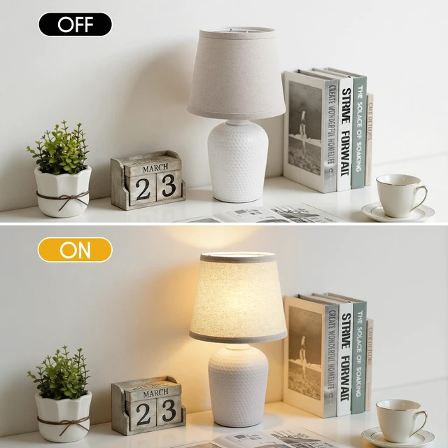 Alt view image 4 of 7 - 16 Small Table Lamps Set of 2 for Bedroom, Nightstand Lamp Beige & White Cute & Unique, Fabric Shade, Perfect for Desk Living Room Side Table Reading Nursery