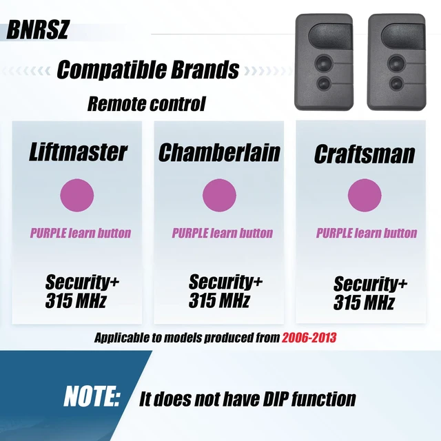 Alt view image 3 of 6 - 2026 Upgraded 877MAX+371LM Garage Door Keypad & 2 Remote Combo Compatible with Sears Craftsman Garage Door Opener, Replace for 139.53753 53753 139.18191 HBW2028 for Purple Learn Button (2006-2013)