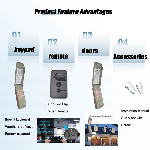 Alt view image 6 of 6 - 2026 Upgraded 877MAX+371LM Garage Door Keypad & 2 Remote Combo Compatible with Sears Craftsman Garage Door Opener, Replace for 139.53753 53753 139.18191 HBW2028 for Purple Learn Button (2006-2013)