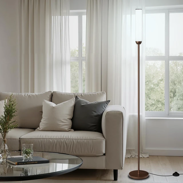 Alt view image 6 of 7 - LED Floor Lamp with Remote Control, Foot Switch, Brown Stepless Adjustable 3000K-6500K Colors,30-100% Brightness,Memory functions,14.5W light power,Standing lamp,Bedrooms,Office