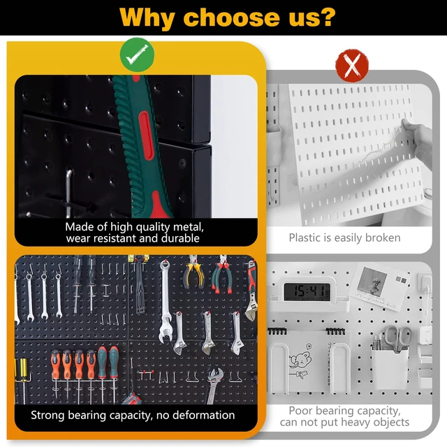 Alt view image 4 of 6 - Metal Pegboard Wall Panels, Peg Boards for Garage Tool Storage Heavy Duty Pegboard Tool Storage Kit for Home, Craft Room Black 2 Pcs