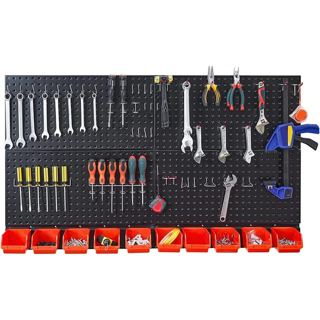 Alt view image 6 of 6 - Metal Pegboard Wall Panels, Peg Boards for Garage Tool Storage Heavy Duty Pegboard Tool Storage Kit for Home, Craft Room Black 2 Pcs