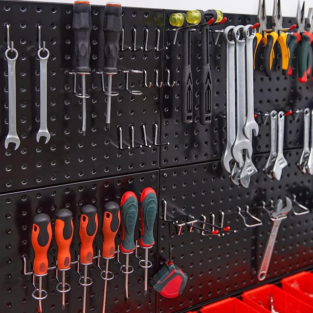 Alt view image 5 of 6 - Metal Pegboard Wall Panels, Peg Boards for Garage Tool Storage Heavy Duty Pegboard Tool Storage Kit for Home, Craft Room Black 2 Pcs