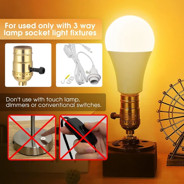 Alt view image 3 of 6 - Amber Light Bulb 3 Way LED Light Bulbs 50 100 150W Equivalent A19 2 Pack, 1800K Amber Warm Bulbs, Perfect for Reading, Three Way A19 E26 Medium Base