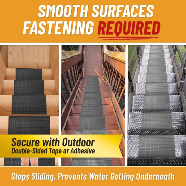 Alt view image 6 of 7 - Bullnose Stair Treads Outdoor Grid Heavy-Duty Non-Slip Stair Mats Best Grip on Concrete, Brick & Textured Step Fastening Required for Wooden & RV Steps, Pack of 5