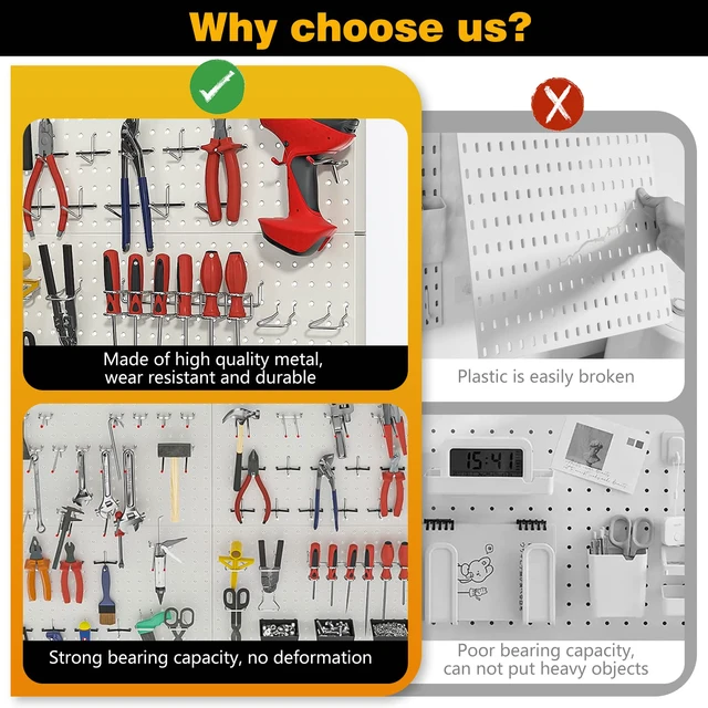 Alt view image 5 of 7 - Metal Pegboard Wall Panels, Peg Boards for Garage Tool Storage Heavy Duty Pegboard Tool Storage Kit for Home, Craft Room Gray 2 Pcs