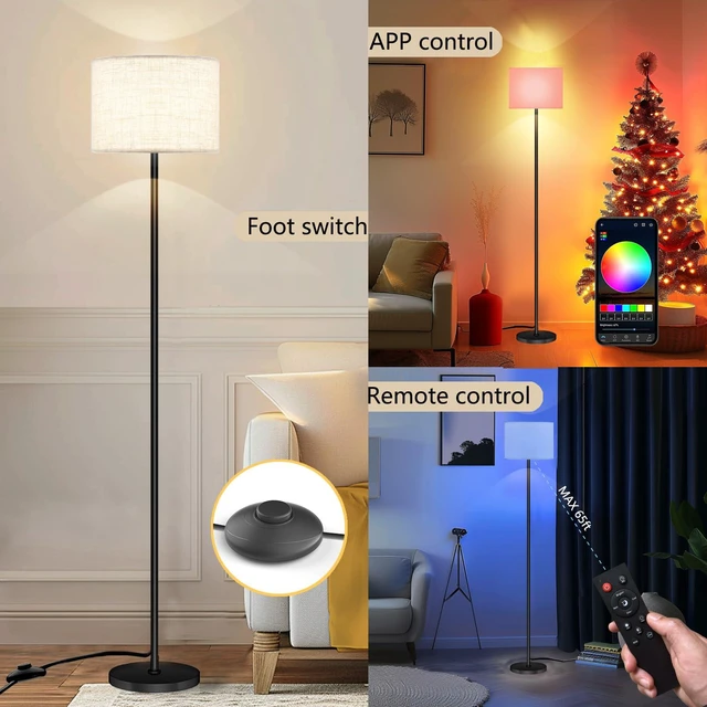 Alt view image 3 of 7 - Smart LED Floor Lamp with APP Control & RGB Colors - Dimmable Standing Lamp for Living Room, Bedroom, Gaming - Remote, Timer, 9W Bulb Included, 60.6" Modern Tall Lamp (Beige)