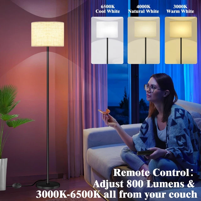 Alt view image 6 of 7 - Smart LED Floor Lamp with APP Control & RGB Colors - Dimmable Standing Lamp for Living Room, Bedroom, Gaming - Remote, Timer, 9W Bulb Included, 60.6" Modern Tall Lamp (Beige)