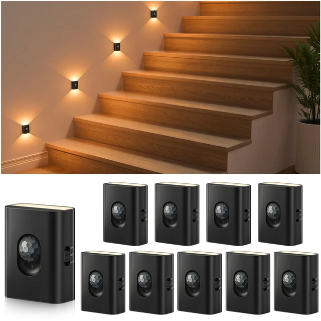 Main image of Rechargeable Motion Sensor Light Indoor, LED Night Lights 10 Pack Mini Wireless Magnetic Night Light with 3-in-1 Charging Cable for Stairway, Hallway, Bathroom, Bedroom, Kitchen & Closet