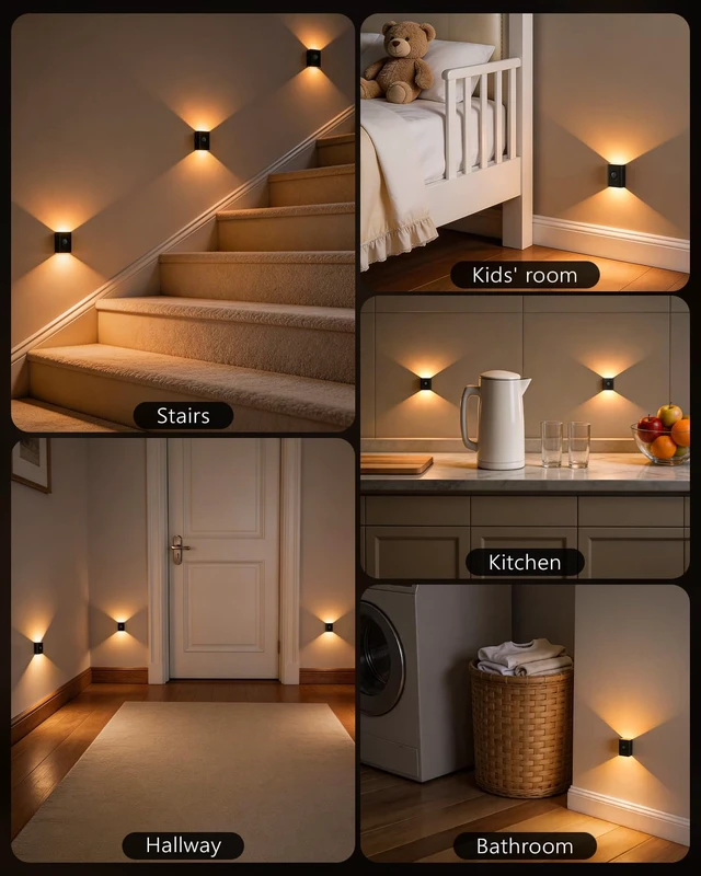 Alt view image 2 of 7 - Rechargeable Motion Sensor Light Indoor, LED Night Lights 10 Pack Mini Wireless Magnetic Night Light with 3-in-1 Charging Cable for Stairway, Hallway, Bathroom, Bedroom, Kitchen & Closet