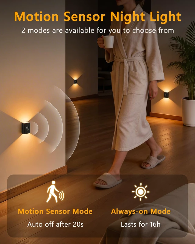 Alt view image 4 of 7 - Rechargeable Motion Sensor Light Indoor, LED Night Lights 10 Pack Mini Wireless Magnetic Night Light with 3-in-1 Charging Cable for Stairway, Hallway, Bathroom, Bedroom, Kitchen & Closet