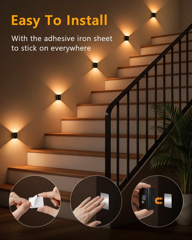 Alt view image 6 of 7 - Rechargeable Motion Sensor Light Indoor, LED Night Lights 10 Pack Mini Wireless Magnetic Night Light with 3-in-1 Charging Cable for Stairway, Hallway, Bathroom, Bedroom, Kitchen & Closet