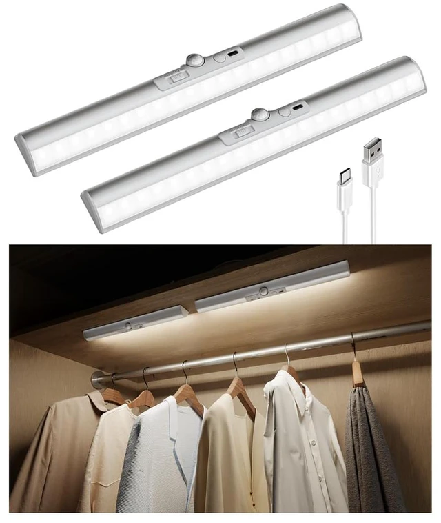 Main image of 15in Closet Lights, Motion Sensor Lights Rotatable Sensor, Rechargeable Battery, No-Glare, 3 Color Temps, Dimmable, Indoor Use, Pantry, Wardrobe, 2 Pack