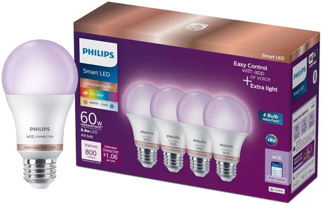 Main image of Smart Lighting Connected Light Bulbs, 4-Pack, Color A19 60W 800LM E26 Indoor LED Lights, Smart Bulbs with Motion Detection, Control with Voice or App