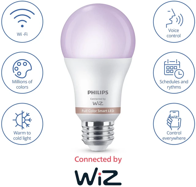 Alt view image 3 of 7 - Smart Lighting Connected Light Bulbs, 4-Pack, Color A19 60W 800LM E26 Indoor LED Lights, Smart Bulbs with Motion Detection, Control with Voice or App