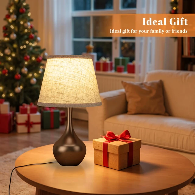 Alt view image 4 of 7 - 16.1" Touch Table Lamp for Nightstand, 3 Way Dimmable Small Bedroom Lamp Touch Control, Set of 2, Bulb Included, Brown Bedside Lamps for Desk, Night Stands, Living Room, End Table, Corded