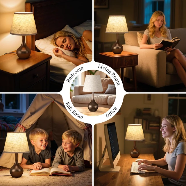 Alt view image 6 of 7 - 16.1" Touch Table Lamp for Nightstand, 3 Way Dimmable Small Bedroom Lamp Touch Control, Set of 2, Bulb Included, Brown Bedside Lamps for Desk, Night Stands, Living Room, End Table, Corded