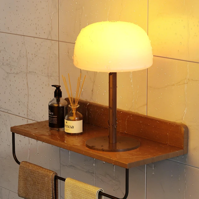 Main image of Shower Lamp Waterproof, Cordless IP65 Shower Lights for Inside Shower, 7500mAh Rechargeable Battery, 3 White Tones & 15 RGB Stepless Dimming LED Table Lamp for Bathroom Home Indoor (Walnut)