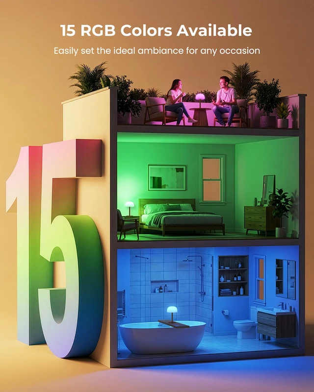 Alt view image 5 of 7 - Shower Lamp Waterproof, Cordless IP65 Shower Lights for Inside Shower, 7500mAh Rechargeable Battery, 3 White Tones & 15 RGB Stepless Dimming LED Table Lamp for Bathroom Home Indoor (Walnut)