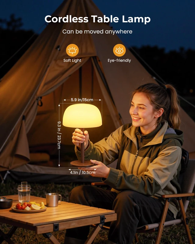 Alt view image 6 of 7 - Shower Lamp Waterproof, Cordless IP65 Shower Lights for Inside Shower, 7500mAh Rechargeable Battery, 3 White Tones & 15 RGB Stepless Dimming LED Table Lamp for Bathroom Home Indoor (Walnut)