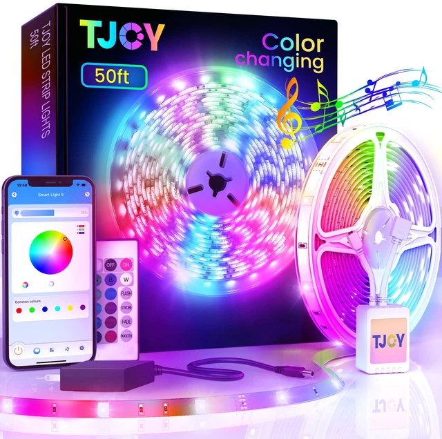 Main image of 50ft Bluetooth LED Strip Lights, Music Sync 5050 LED Light Strip RGB Color Changing LED Lights Strip with Phone Remote, LED Lights for Bedroom Kitchen TV Party TIKTOK DIY (APP+Remote +Mic)