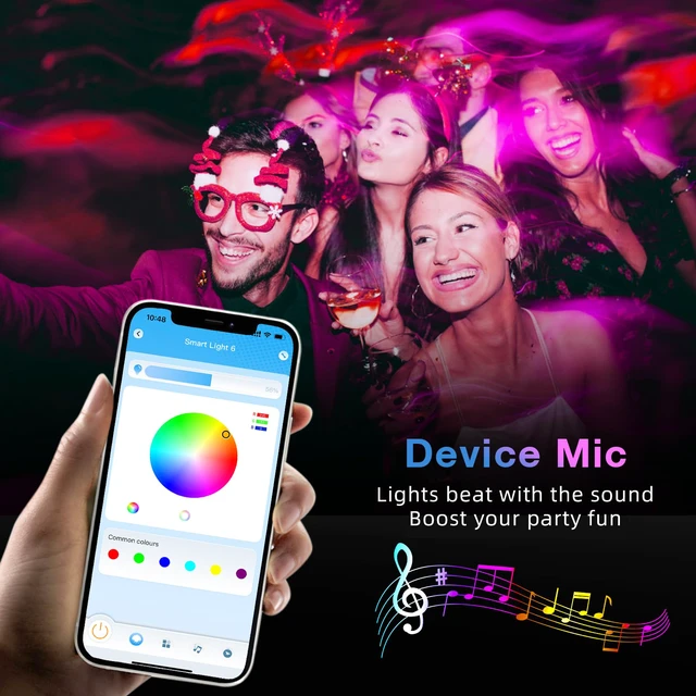 Alt view image 3 of 7 - 50ft Bluetooth LED Strip Lights, Music Sync 5050 LED Light Strip RGB Color Changing LED Lights Strip with Phone Remote, LED Lights for Bedroom Kitchen TV Party TIKTOK DIY (APP+Remote +Mic)