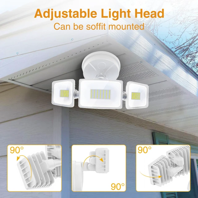 Alt view image 6 of 7 - 75W Flood Lights Outdoor, 7000LM Brightness Security Lights Switch Controlled, 3 Adjustable Heads, IP65 Waterproof, 6500K Wall Mount Exterior LED Flood Light