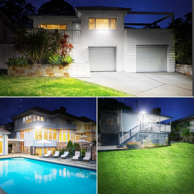 Alt view image 7 of 7 - 75W Flood Lights Outdoor, 7000LM Brightness Security Lights Switch Controlled, 3 Adjustable Heads, IP65 Waterproof, 6500K Wall Mount Exterior LED Flood Light