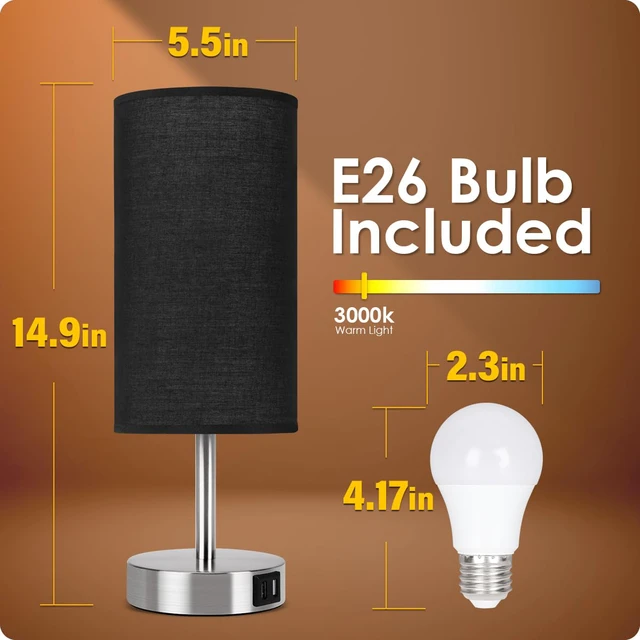 Alt view image 4 of 6 - Bedside Lamp with USB Port - Touch Control Table Lamp for Bedroom Wood 3 Way Dimmable Nightstand Lamp with Round Black Shade for Living Room, Dorm, Home Office (LED Bulb Included) (Blacl2)