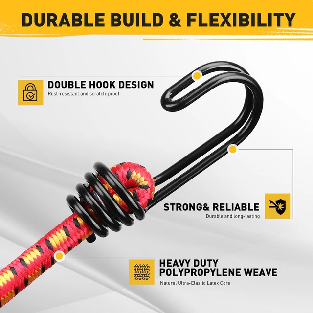 Alt view image 4 of 7 - 24" Elastic Bungee Cords with Hooks: 10 Pcs Bungee Cords Heavy Duty Outdoor, Bungie Cord Bundle Assortment with Metal Hook, Bungee Straps for Kayaking, Camping, Garage Storage
