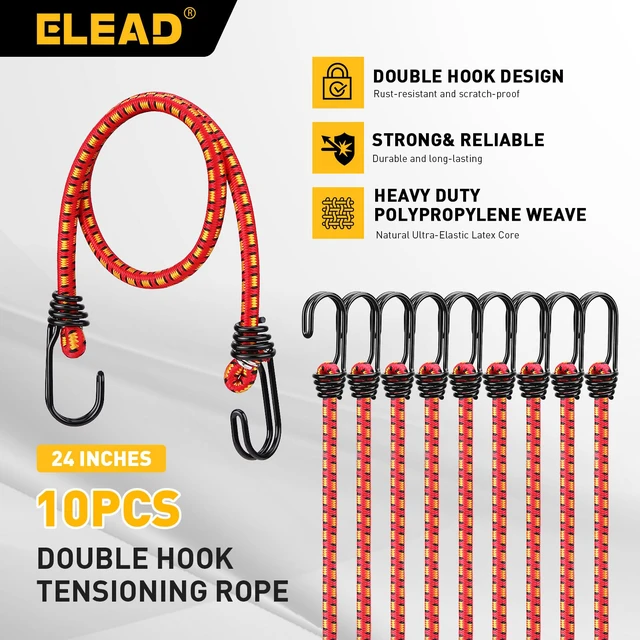 Alt view image 7 of 7 - 24" Elastic Bungee Cords with Hooks: 10 Pcs Bungee Cords Heavy Duty Outdoor, Bungie Cord Bundle Assortment with Metal Hook, Bungee Straps for Kayaking, Camping, Garage Storage