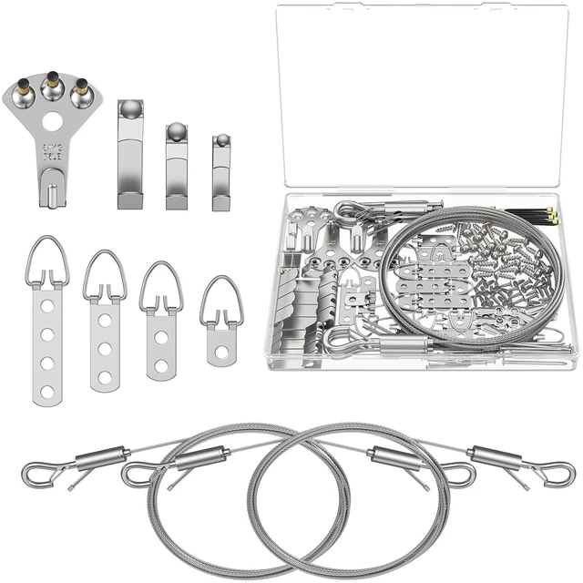 Main image of 150 Pcs Picture Hanging Kit, 6.6 ft x 1/16" Picture Hanging Wire, Picture Wire Hanging Kit with D Rings, Hooks, Nails & Screws, Picture Hangers for Photo Frame, Mirror, Curtain & Art