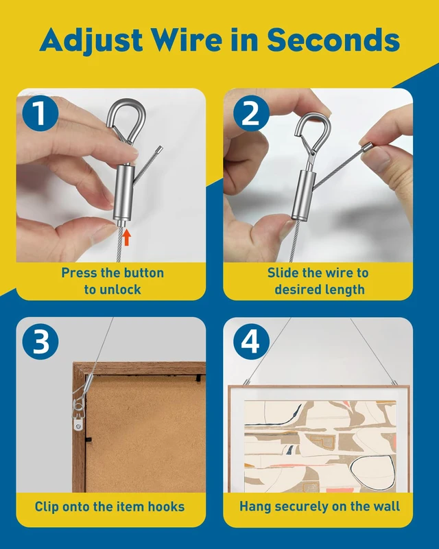 Alt view image 4 of 7 - 150 Pcs Picture Hanging Kit, 6.6 ft x 1/16" Picture Hanging Wire, Picture Wire Hanging Kit with D Rings, Hooks, Nails & Screws, Picture Hangers for Photo Frame, Mirror, Curtain & Art