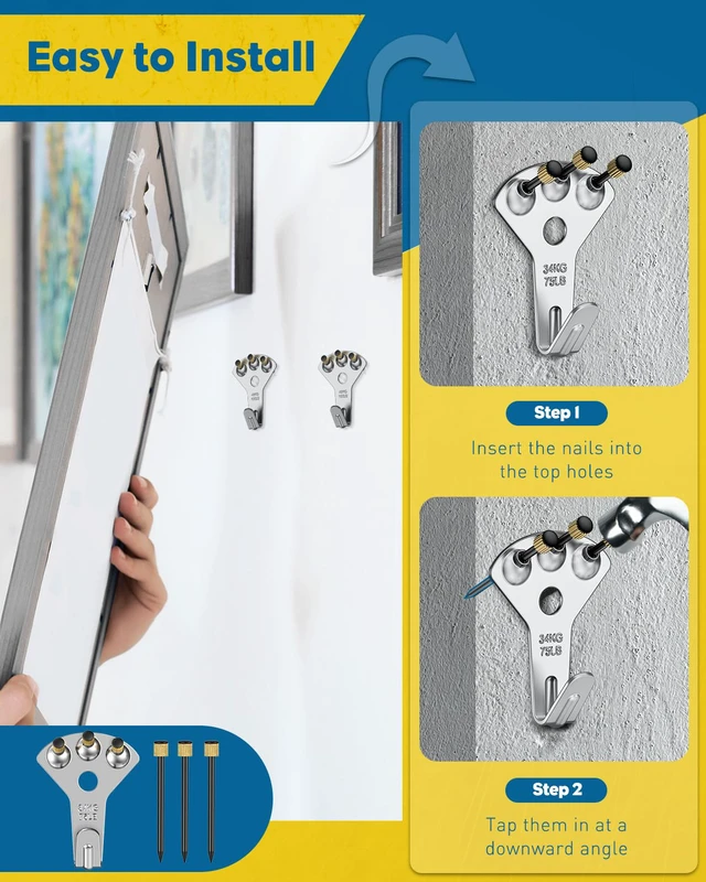 Alt view image 5 of 7 - 150 Pcs Picture Hanging Kit, 6.6 ft x 1/16" Picture Hanging Wire, Picture Wire Hanging Kit with D Rings, Hooks, Nails & Screws, Picture Hangers for Photo Frame, Mirror, Curtain & Art