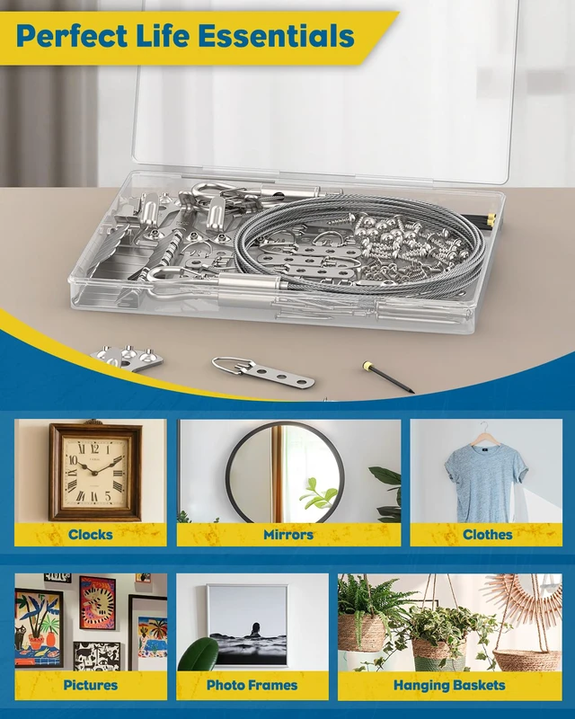 Alt view image 6 of 7 - 150 Pcs Picture Hanging Kit, 6.6 ft x 1/16" Picture Hanging Wire, Picture Wire Hanging Kit with D Rings, Hooks, Nails & Screws, Picture Hangers for Photo Frame, Mirror, Curtain & Art