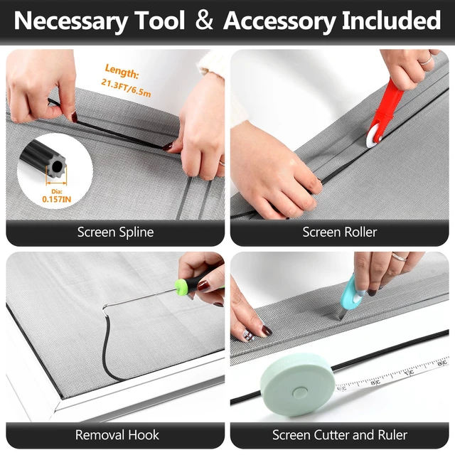 Alt view image 3 of 6 - Window Screen and Screen Door Mesh Repair Kit, Black, 39in x 78in Replacement Tools Kit, Easy to Install, Extra Large, Durable Fiberglass, Pet and Kid Friendly, For Window Door Patio & Porch
