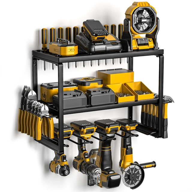 Main image of Power Tool Organizer, 3 Layers 4 Drill Holder Wall Mount Garage Storage Rack for Handheld, Metal Tool Shelf Utility Rack for Cordless Power Tools, Suitable for Giving men