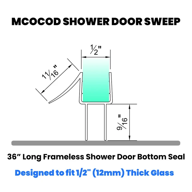 Alt view image 2 of 6 - 36" Shower Door Bottom Seal Strip for 1/2" (12mm) Glass Ultra Clear Polycarbonate Shower Door Sweep, Single Pack