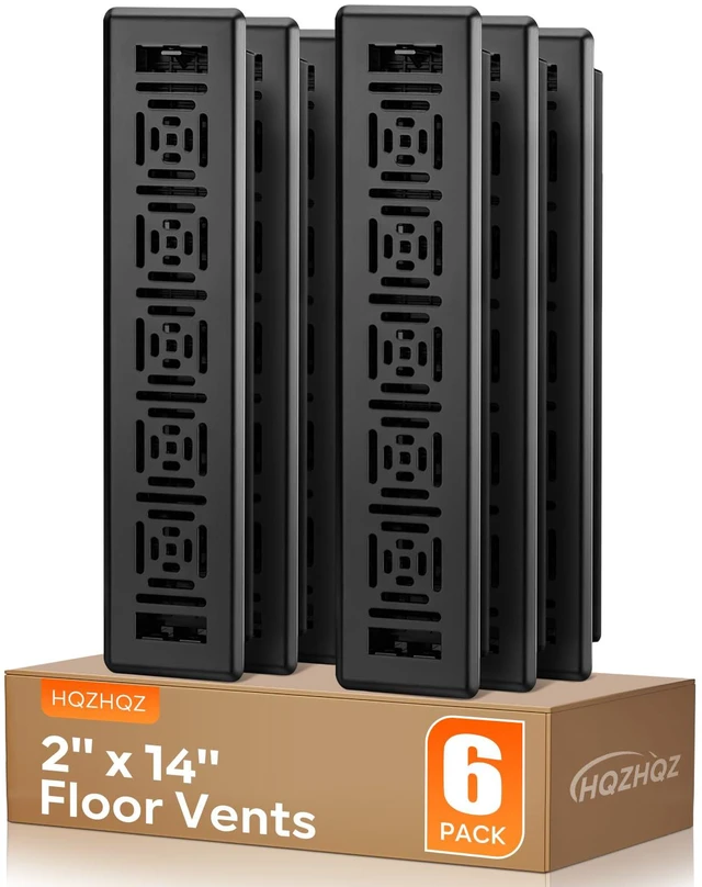 Main image of Floor Register 2x14, Heavy Duty Walkable Steel Floor Vents Easy Adjust Air Flow Direction Floor Registers, Boston Design, Black Air Floor Vent Covers for Home