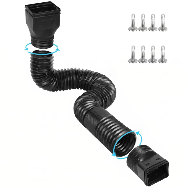 Main image of Rain Gutter Downspout Extensions, Downspout Extender for Rainwater Drainage Flexible, Down Spout Drain Extension Pipe and Extendable from 21 to 66 Inches (Black)