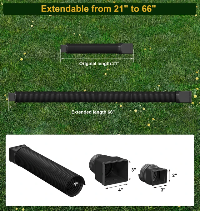Alt view image 3 of 6 - Rain Gutter Downspout Extensions, Downspout Extender for Rainwater Drainage Flexible, Down Spout Drain Extension Pipe and Extendable from 21 to 66 Inches (Black)