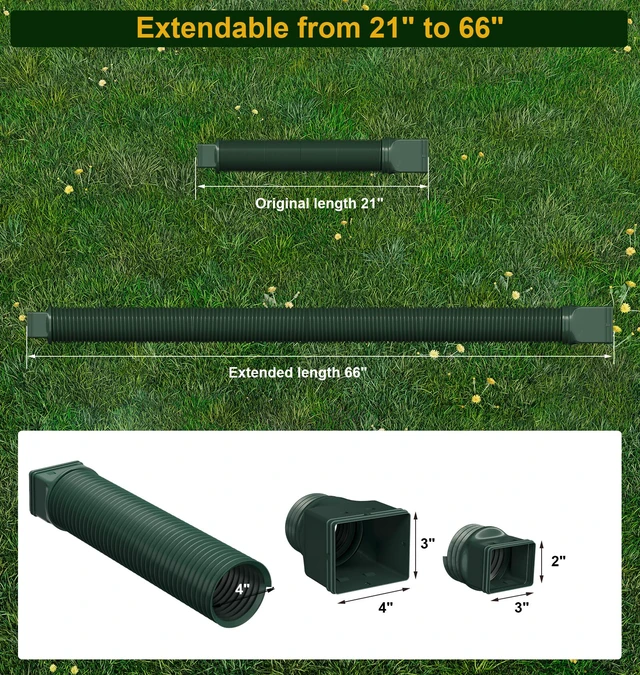 Alt view image 6 of 6 - Rain Gutter Downspout Extensions, Downspout Extender for Rainwater Drainage Flexible, Down Spout Drain Extension Pipe and Extendable from 21 to 66 Inches (Green)