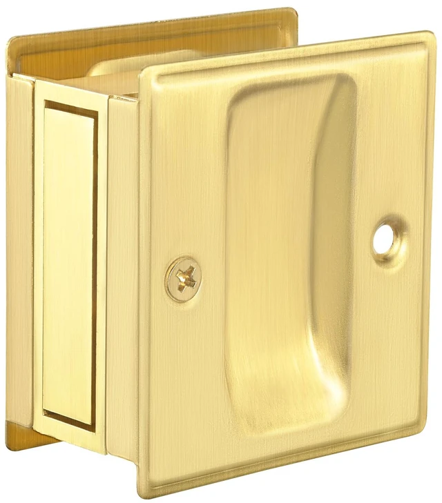 Main image of 4 Pack Privacy Pocket Door Pull Without Switch Plate - Replace Old Or Damaged Passage Sliding Hardware No Lock Quickly and Easily, 2-3/4x2-1/2, for 1-3/8 Thickness Door, Brushed Brass