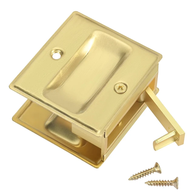 Alt view image 3 of 6 - 4 Pack Privacy Pocket Door Pull Without Switch Plate - Replace Old Or Damaged Passage Sliding Hardware No Lock Quickly and Easily, 2-3/4x2-1/2, for 1-3/8 Thickness Door, Brushed Brass