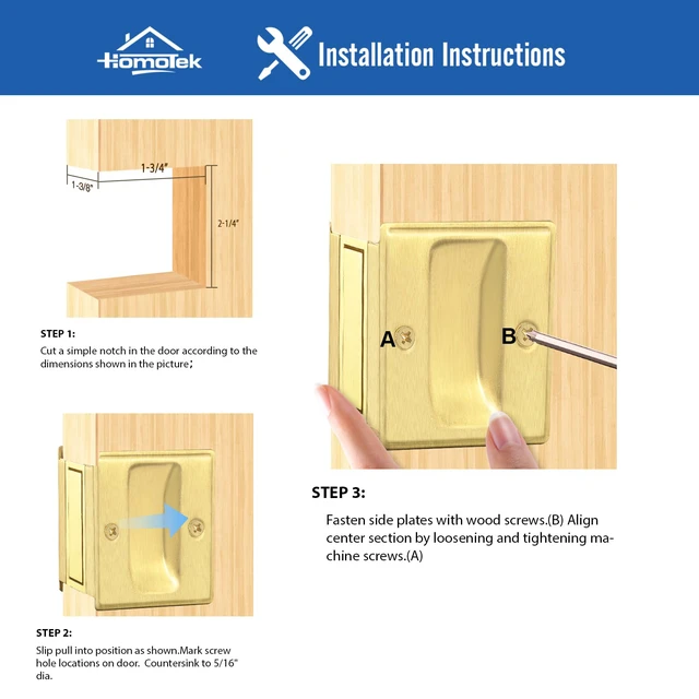 Alt view image 4 of 6 - 4 Pack Privacy Pocket Door Pull Without Switch Plate - Replace Old Or Damaged Passage Sliding Hardware No Lock Quickly and Easily, 2-3/4x2-1/2, for 1-3/8 Thickness Door, Brushed Brass