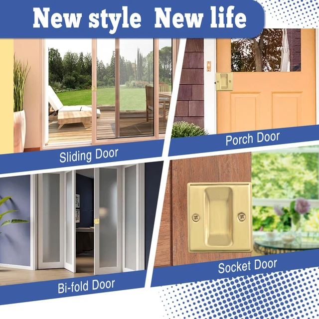 Alt view image 5 of 6 - 4 Pack Privacy Pocket Door Pull Without Switch Plate - Replace Old Or Damaged Passage Sliding Hardware No Lock Quickly and Easily, 2-3/4x2-1/2, for 1-3/8 Thickness Door, Brushed Brass