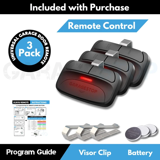 Alt view image 5 of 7 - 3X Universal Door Opener Remote 375LM KLIK1U 375UT Clicker 2-Button Replacement for Chamberlain LiftMaster Craftsman Genie Linear, Operates 2 Doors or Gates, Dip Switch & Learn Button