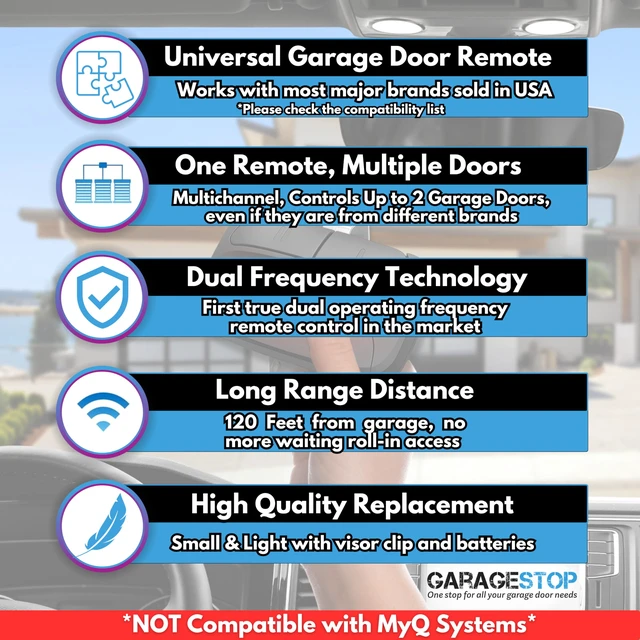 Alt view image 6 of 7 - 3X Universal Door Opener Remote 375LM KLIK1U 375UT Clicker 2-Button Replacement for Chamberlain LiftMaster Craftsman Genie Linear, Operates 2 Doors or Gates, Dip Switch & Learn Button